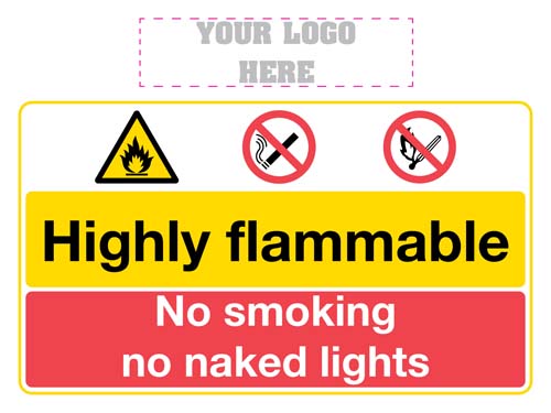 Highly Flammable No Smoking No Naked Lights Sign